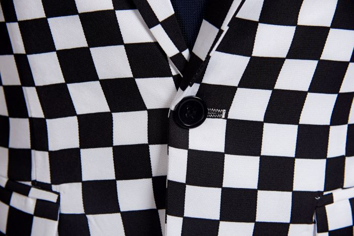 abbigliamento abito stampato a quadri bianco e nero giacca casual da uomo ospite parrucchiere completo ral_voghion.com