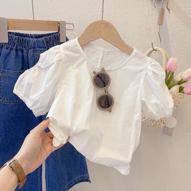 Kinderkleidung 2024 Sommer neues Mädchen Jeansanzughemd plus Hosenträger weite Hose dreiteiliger Anzug_voghion.com