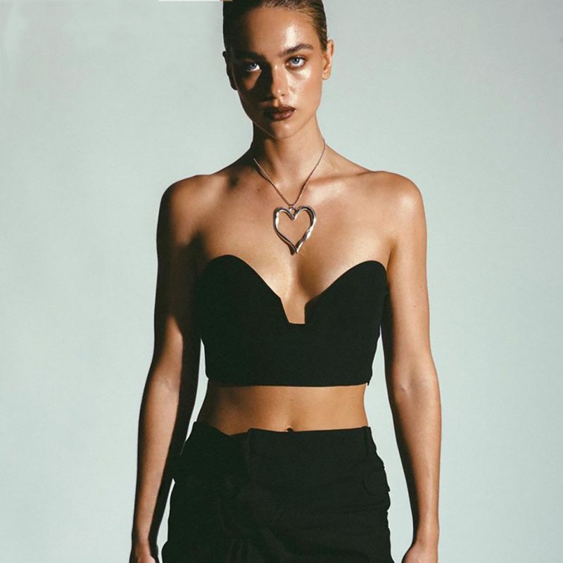 2025 Moda para mujer Y2K Colgante plateado de gran tamaño sólido Collar en forma de corazón para mujer, joyería para niñas_voghion.com