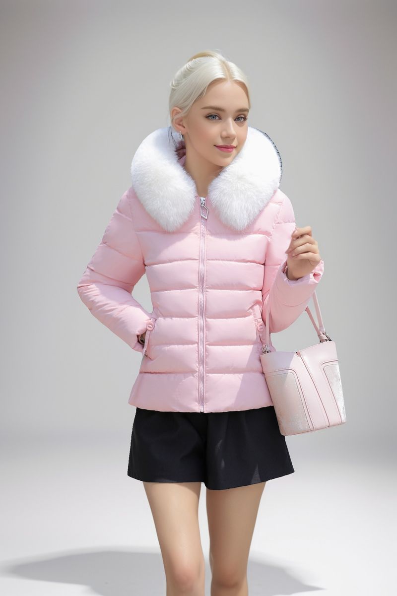 Giacca invernale da donna con grande collo in pelliccia, nuovo stile corto 2024, vestibilità slim fit, in cotone spesso_voghion.com