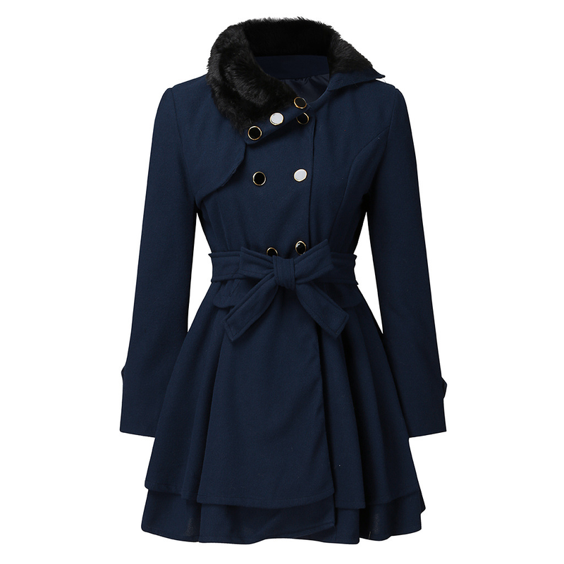 New women's slim fit long double breasted woolen coat, windbreaker for women_voghion.com