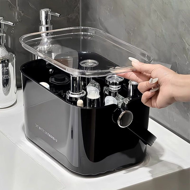 Portable Bath Student Dormitory Toiletries Storage Household Bathroom Plastic Drainage Basket With Lid_voghion.com