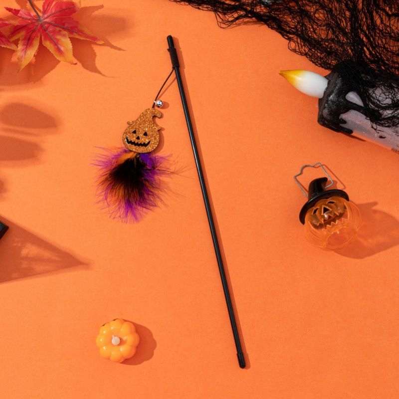 Zabawna zabawka dla zwierząt na Halloween, różdżka z dyniowym duchem i pająkiem, kreatywna zabawka dla kota na wiosnę_voghion.com