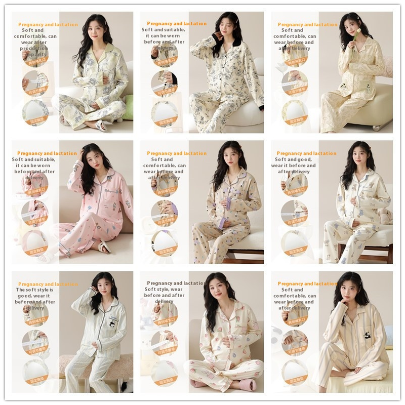 2024 new explosive summer and autumn cotton pajamas for women with chest pads, lapel cardigans, maternity_voghion.com