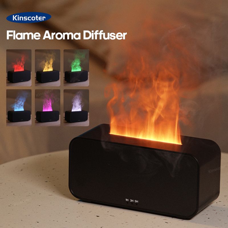 Aroma-Diffusor-Simulation, bunter Flammen-Luftbefeuchter, kann ätherische Öle hinzufügen, Timing-Einstellung, Ultraschall-Nebelgerät für kühlen Nebel_voghion.com