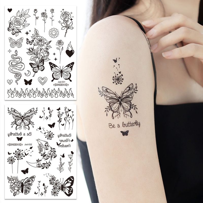 Adesivo a farfalla nera, tatuaggio temporaneo fresco e sexy per donne su petto, clavicola e braccio_voghion.com