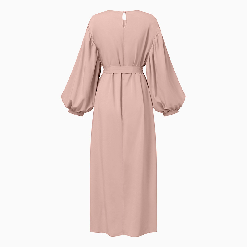 Lässiges Damenkleid in reiner Farbe mit langen Ärmeln_voghion.com