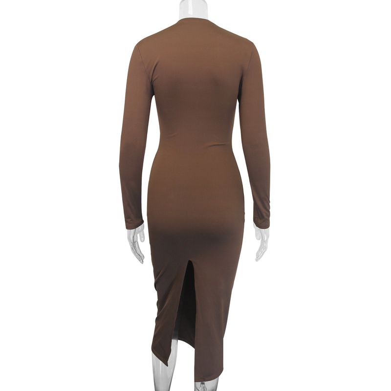 2024 herfst winter nieuwe grensoverschrijdende dames ronde hals mouw jurk, Europese en Amerikaanse sexy heup hing slim fit lange_voghion.com