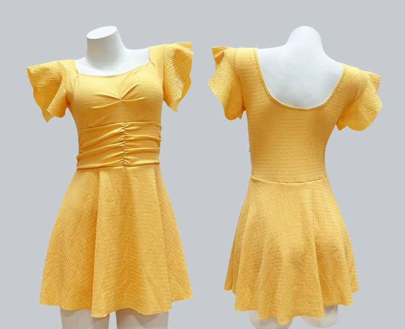 Costume da bagno intero da donna, sensazione di alta qualità, semplice tinta unita, stile gonna dolce, vestibilità slim conservativa, coprente_voghion.com