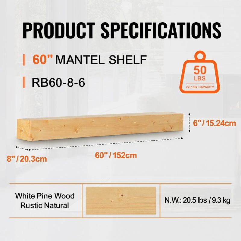 60 Rustic Natural Mantel Fireplace Wood Mantel Fireplace Floating Shelf_voghion.com