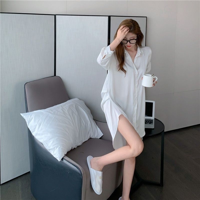 Boyfriend Style Shirt Segment Large Size Sexy Pamas Pure Sex Nightdress Loungewear Suit-shorts-M_voghion.com