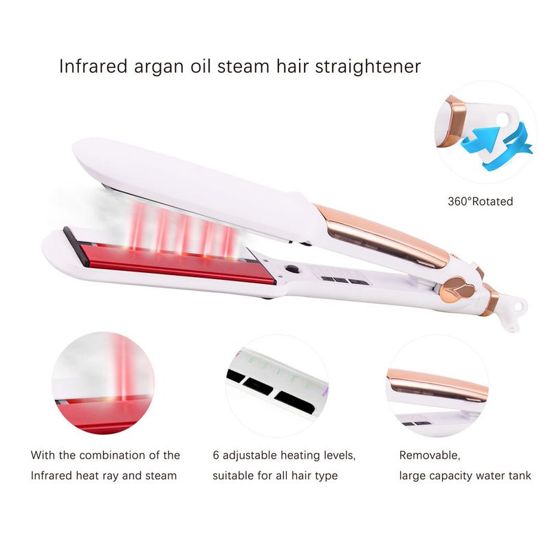 Piastra per capelli professionale a vapore e infrarossi MADAMI con piastre in ceramica e tormalina - Superficie riscaldante da 16-20 mm,_voghion.com
