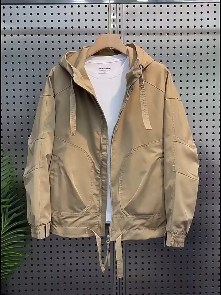 Herren Casual Streetwear Kapuzenjacke Winddicht Wasserdicht Militär Utility Mantel Mit Überschnittener Schulter Mode Frühling Herbst Oberbekleidung (Khaki S-3XL)_voghion.com