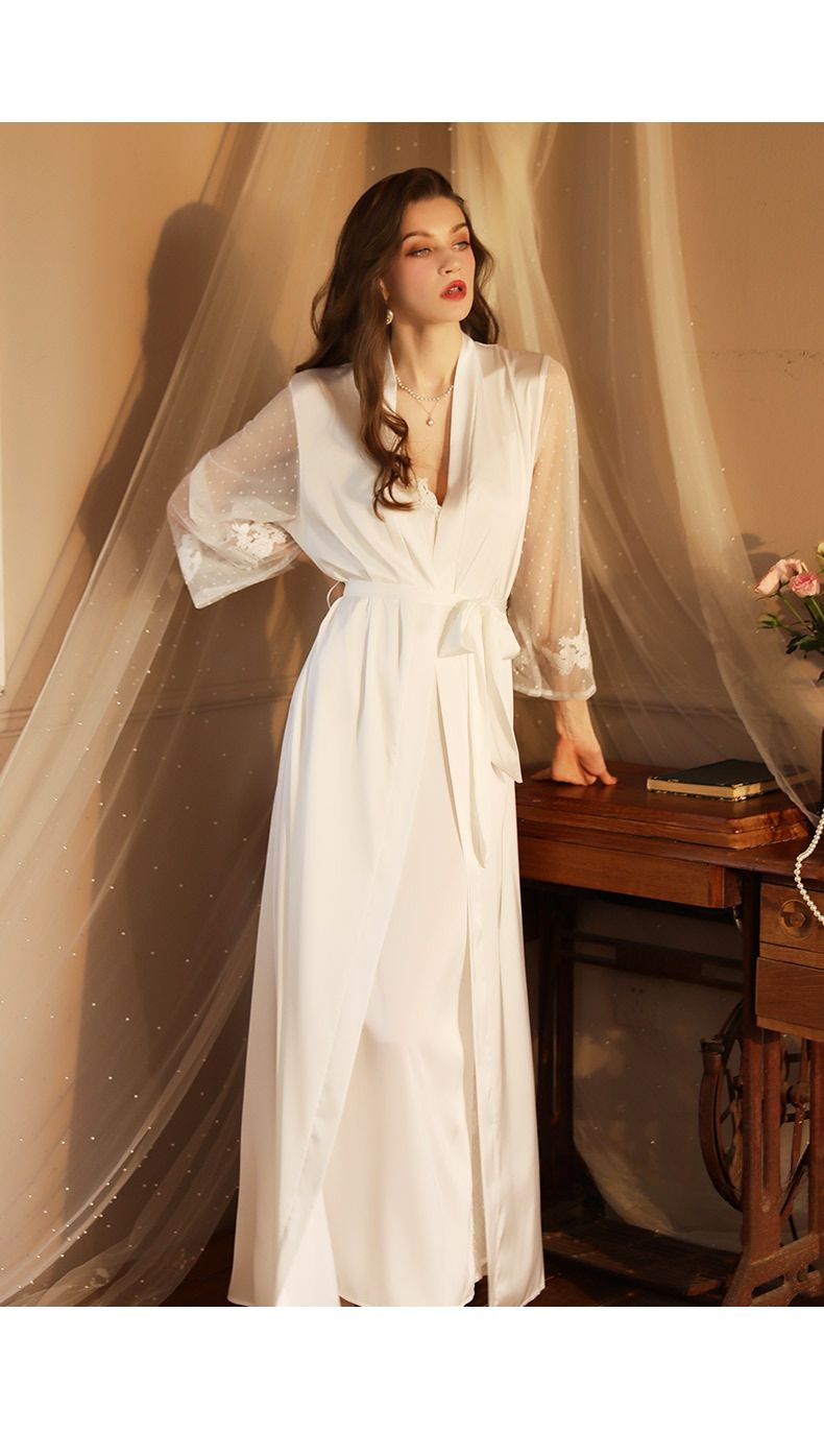 New Arrival! Sensuous Extended Satin Bathrobe Nightgown - Long-Sleeved Pajamas For Women's Luxurious Lounging_voghion.com