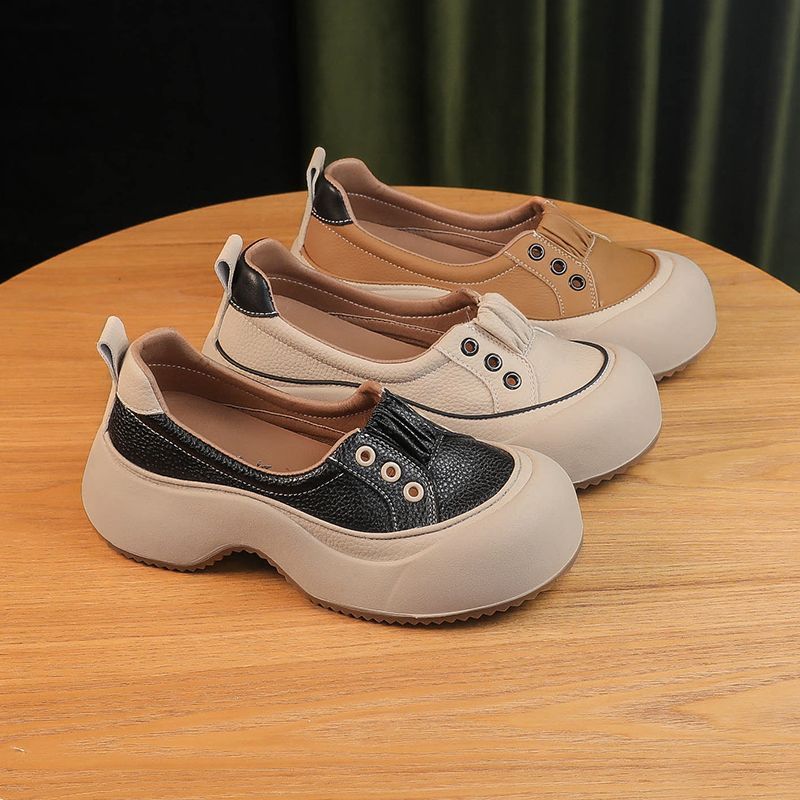 2025 Estate Autunno Nuova Moda Altezza Aumentante Testa Rotonda Bocca Poco Profonda Traspirante Versatile Scarpa Singola, Un Passo_voghion.com