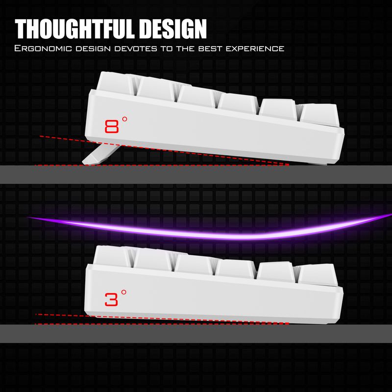 Teclado sem fio com 84 teclas, teclado para jogos luminoso com carregamento, teclado com fio para laptop de mesa tipo C_voghion.com