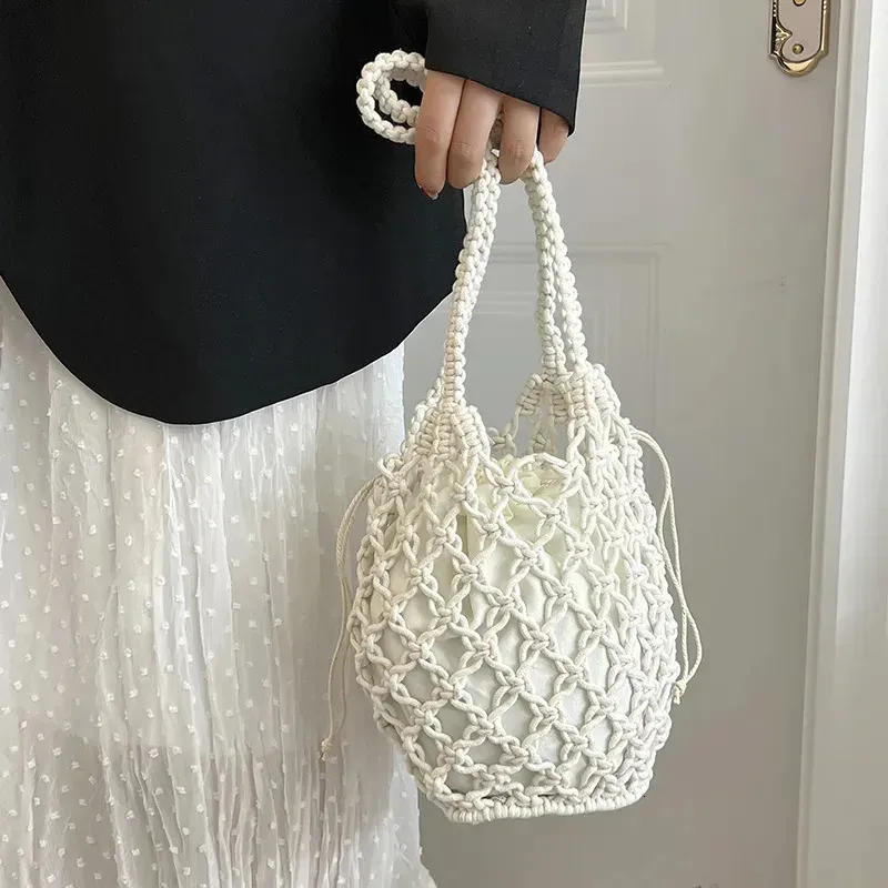 Borsa da spiaggia estiva per donna, borsa a tracolla in maglia di corda, borsa da viaggio con tracolla a rete, borsa da donna alla moda_voghion.com