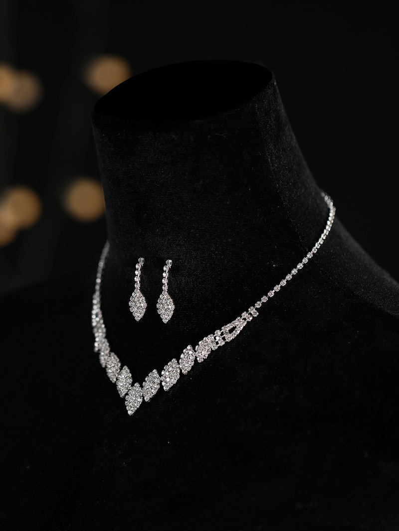Korean version minimalist bride necklace set with female niche design, water droplet necklace, colorful gemstone zircon_voghion.com