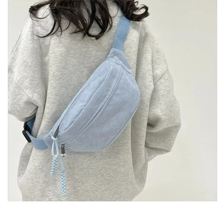 Marsupio da donna, grande capacità, in velluto a coste, stile street, borsa a tracolla, alla moda, cintura casual 250806_voghion.com