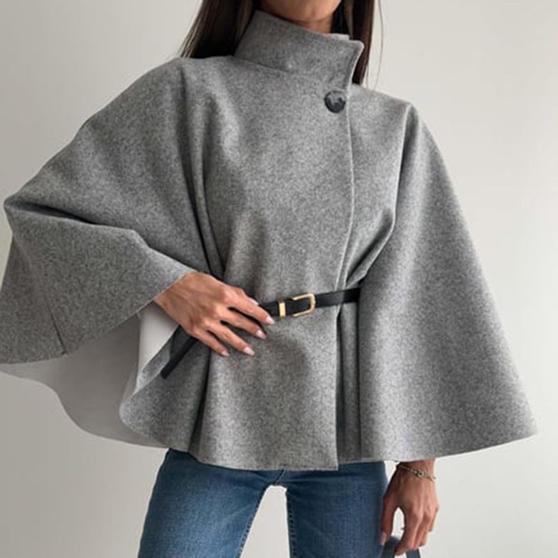 Elegante capa con cinturón: gabardina de lana resistente a las arrugas con mangas acampanadas para mujer (tallas S-XXL, 4 tonos neutros, ideal para la oficina y el fin de semana)_voghion.com