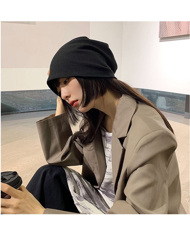 Hat Women's Winter Wool Hat Large Head Circumference Baotou Cold Hat Spring And Autumn Black Thick Knitted Pile Confinement Hat_voghion.com