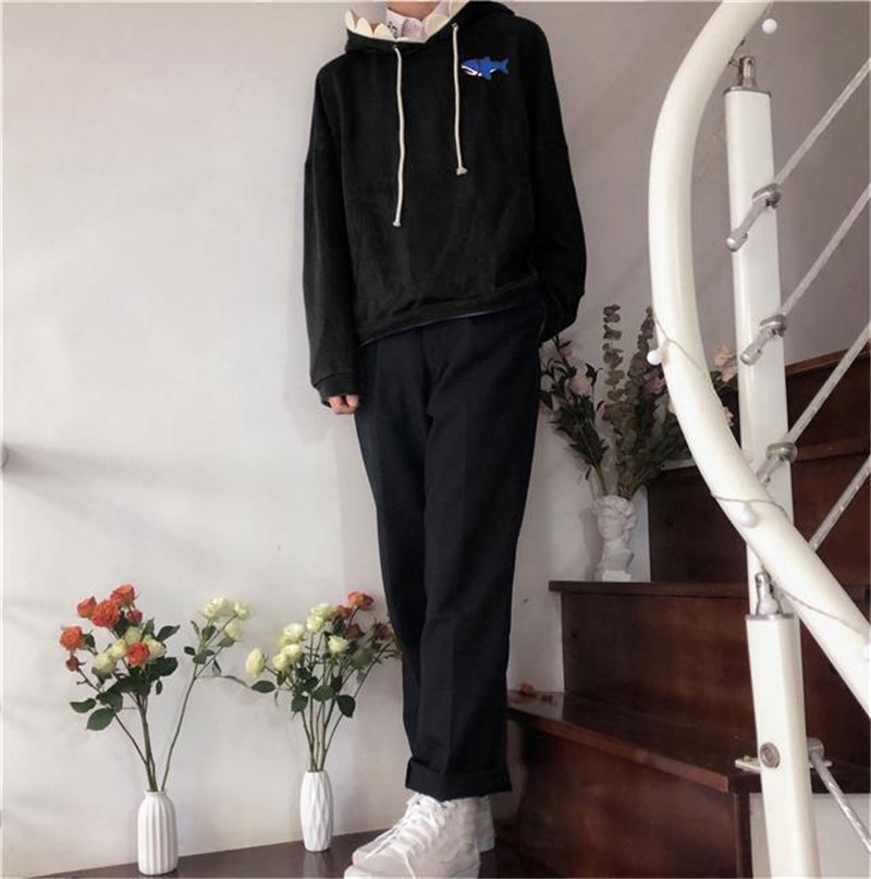 Autumn Solid Shark Patchwork Kawaii Hoodies Man Y2K Sweatshirt Casual Loose Long Sleeve Pullover Funny All Match Male_voghion.com