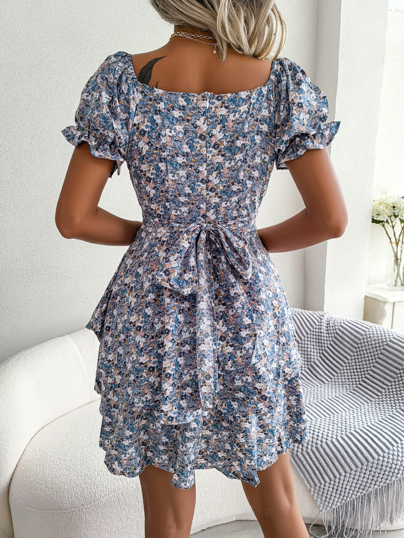 Estilo INS 2022 Primavera/Verão Fragmentado Flor Fragmentada Cintura com Cadarço Grande Vestido Balanço Feminino_voghion.com
