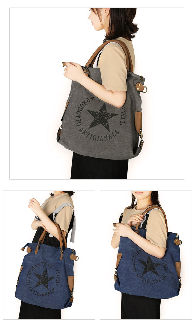 Women's Bag Washed Canvas Printed Five-pointed Star Series Shoulder Bag Crossbody Bag Double-use _voghion.com