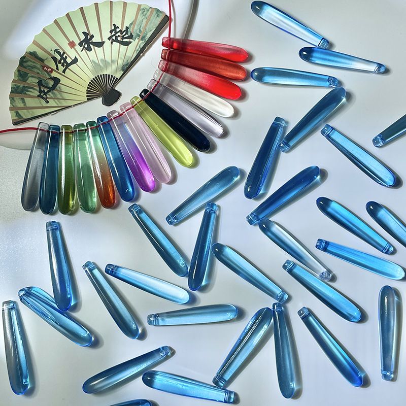 Ciondolo a goccia d'acqua lunga in vetro stile antico da 6x35 mm, gioielli fai da te con nappe fatte a mano, forcina per capelli, accessori per orecchini,_voghion.com