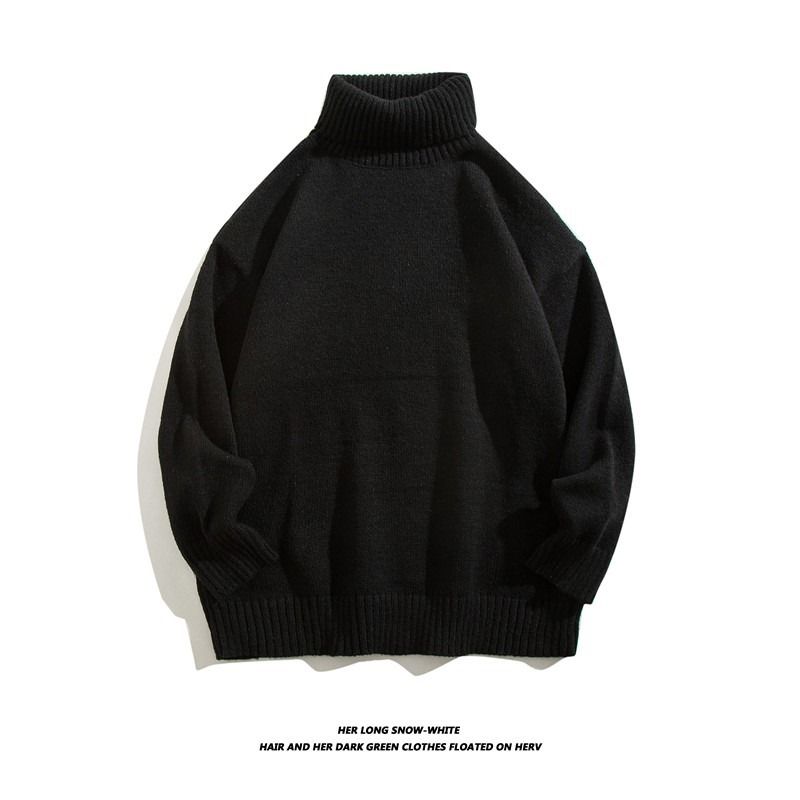 Retro high neck sweater men's autumn new trendy brand loose and lazy feeling base knit sweater versatile jacket_voghion.com