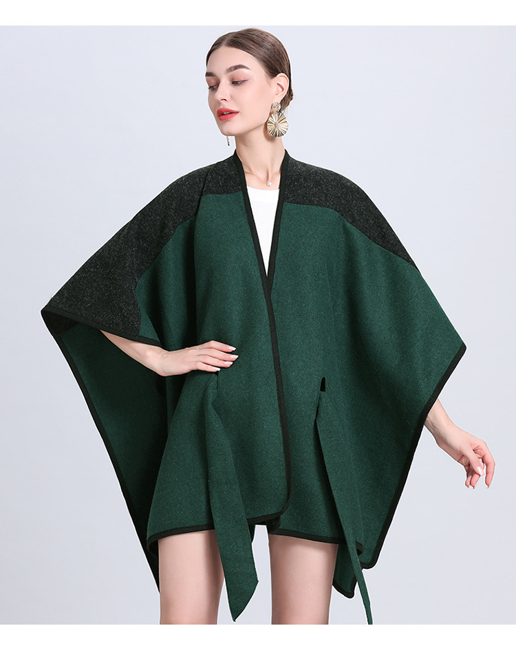 Women's loose color matching cape cape knit cardigan bat sleeve plus-size woolen coat_voghion.com