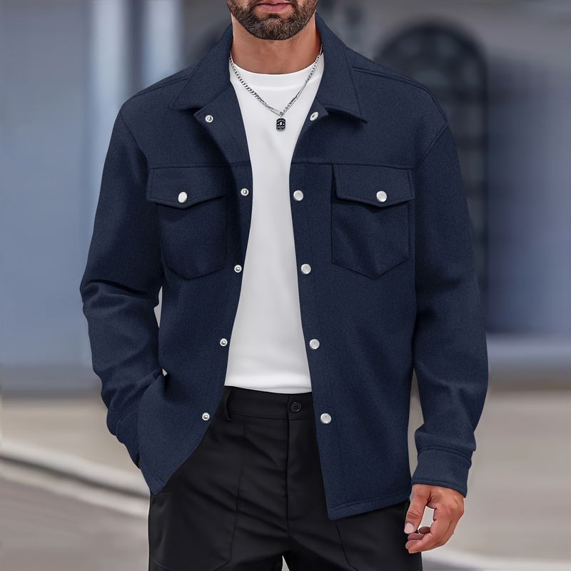 Suitable For All Seasons 2024 Autumn Winter Casual Men's Turn-down Collar Single-breasted Solid Color Double Pocket Slim Fit Jacket Coat_voghion.com