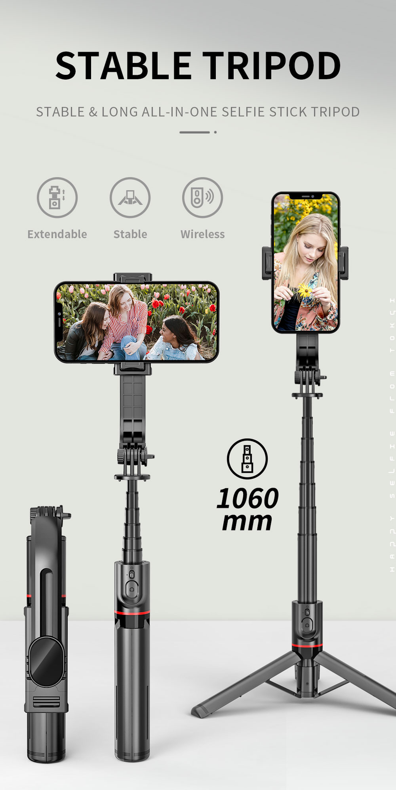 Erweiterbares Selfie-Stick-Stativ, Handy-Stativ mit kabellosem Fernbedienungsauslöser, kompatibel mit allen_voghion.com