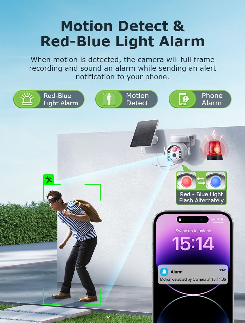 Icsee Low Power Solar Surveillance Camera 4MP Color Infrared Night Vision Wireless Wifi PTZ Camera_voghion.com