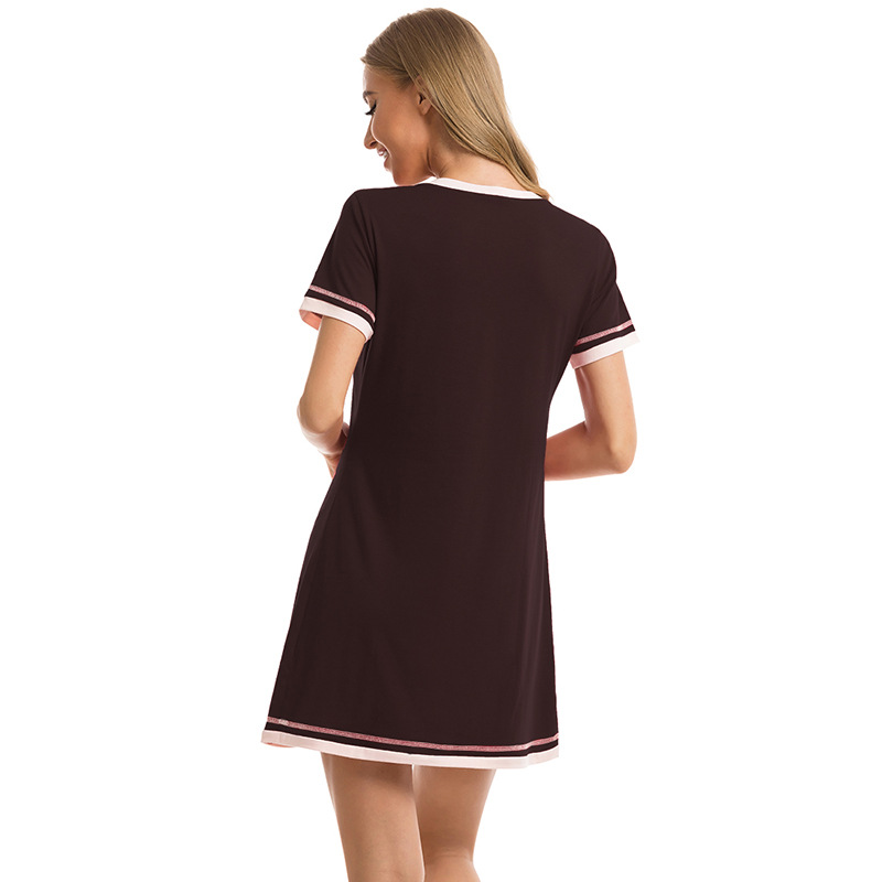 Abbigliamento da donna Nuovo comodo girocollo in cotone a maniche corte in cotone a colori larghi a contrasto Abbigliamento per la casa all'ingrosso_voghion.com