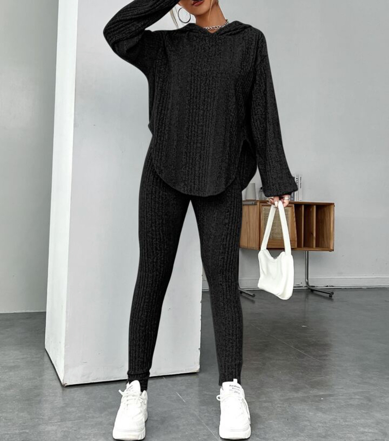 Abbigliamento da donna, tinta unita, a righe, larghi, con cappuccio, alla moda, temperamento, set di pantaloni_voghion.com