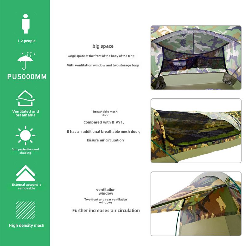 Verdicktes Einzelzelt für den Außenbereich, Camouflage-Tunnelzelt, Bergsteigen, Camping, winddicht, tragbares, wasserdichtes Campingzelt_voghion.com