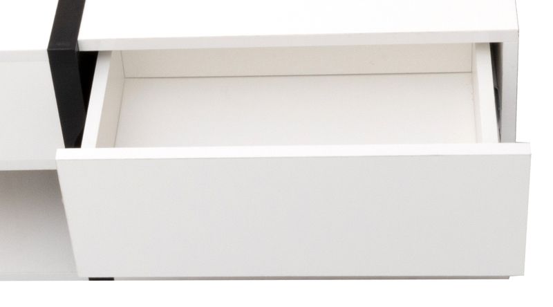 Table basse brillante avec 4 tiroirs, design unique, couleurs assorties et lignes épurées, espace de rangement en bas, 78 x 78 x 36 cm_voghion.com