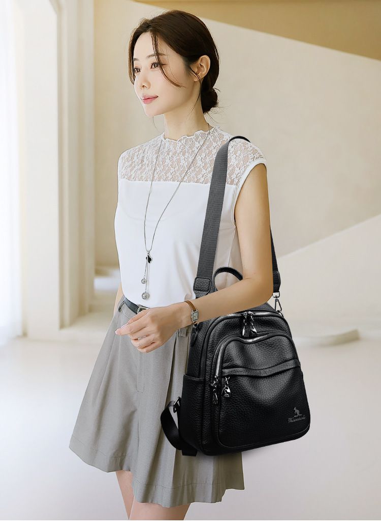 Backpack Women's Soft Leather Small Backpack 2024 New Fashionable Casual All-match Large Capacity Multi-layer Portable Shoulder Crossbody Bag_voghion.com