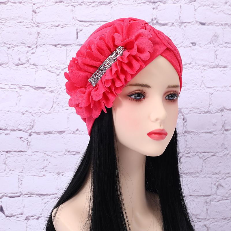Muslimsk tørklæde Dame mode elegant side stor blomst stretch vandmelon hætte hat_voghion.com