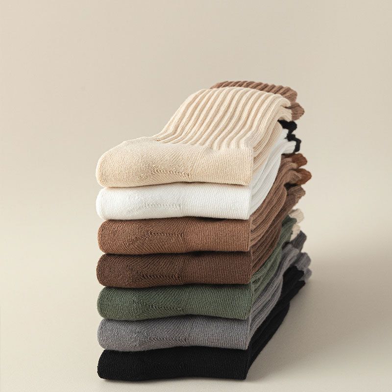 Nouvelles chaussettes d'automne et d'hiver pour hommes, chaussettes décontractées de couleur unie pour hommes, chaussettes en éponge, fond en serviette, chaussettes mi-tubes épaisses et polyvalentes_voghion.com