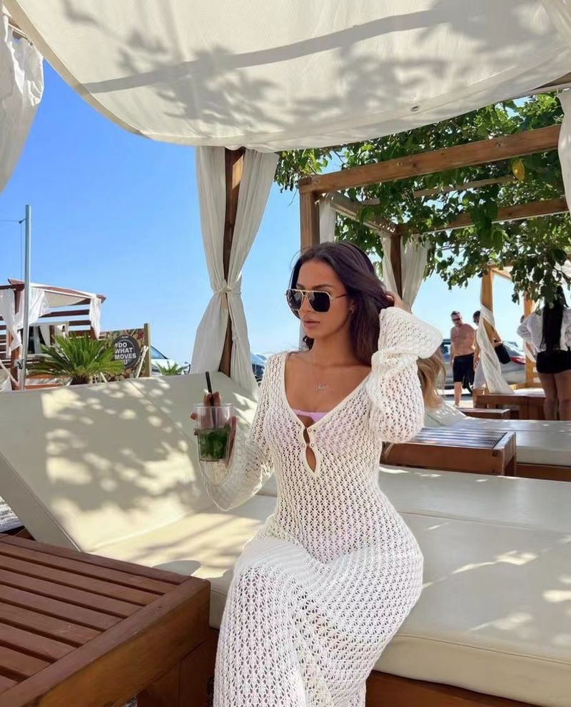Strandkleid – Langer Häkel-Spitzen-Kimono mit ausgehöhltem Design, Boho-Bademode-Coverup für Frauen, Sommerurlaub & Poolparty_voghion.com