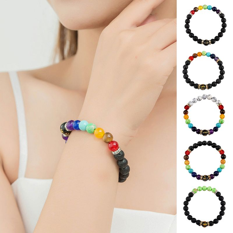 Shuosbai Yoga Colorful Volcanic Geometrical Shape Handmade Eye-catching Anxiety 7 Heag Stone Bracelet_voghion.com