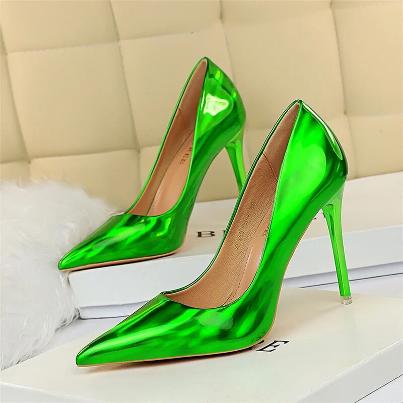 202 Femmes 10.5cm Talons Hauts Bleu Vert Escarpins De Saint-Valentin Brillant Stripper Stiletto Mariage Fétiche Chaussures Grande Taille_voghion.com
