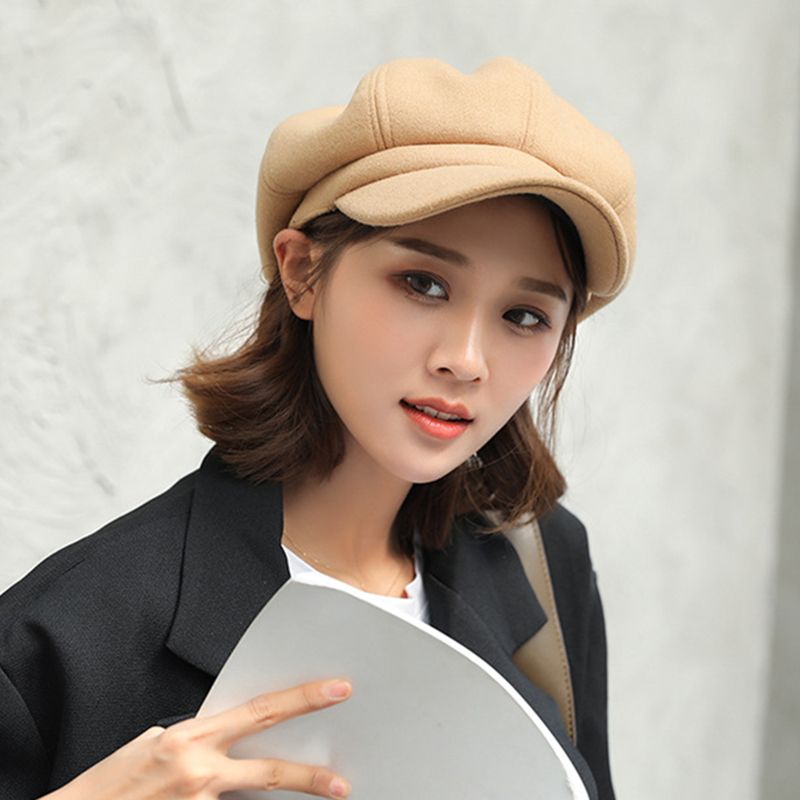 New Arrivals Fashion Solid Color Woolen Newsboy Cap Octagonal 8 Panel Women Autumn Winter Thickened Warm Beret Hat For Girls Sombrero_voghion.com
