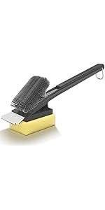 Brosse de nettoyage en acier inoxydable avec grattoir et manche isolé thermiquement pour grilles et plaques de cuisson de barbecue_voghion.com