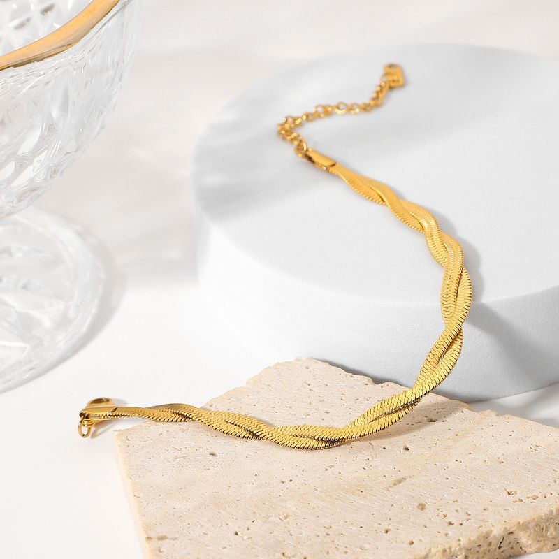Pulseira de aço inoxidável banhada a ouro, elegante e minimalista, pulseira feminina com corrente de cobra e cruz dupla_voghion.com
