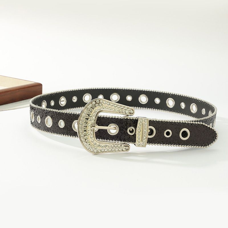 Modischer schwarzer Gürtel mit süßer Schleife und Strassschnalle, schlichter und stylischer Bund für Damen, vielseitiges Accessoire für Kleider und Jeans_voghion.com