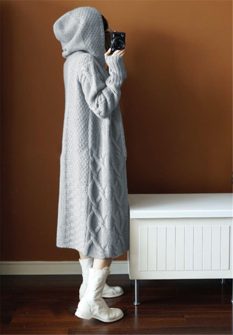 Cappotto maglione grosso cardigan con cappuccio sciolto moda donna_voghion.com