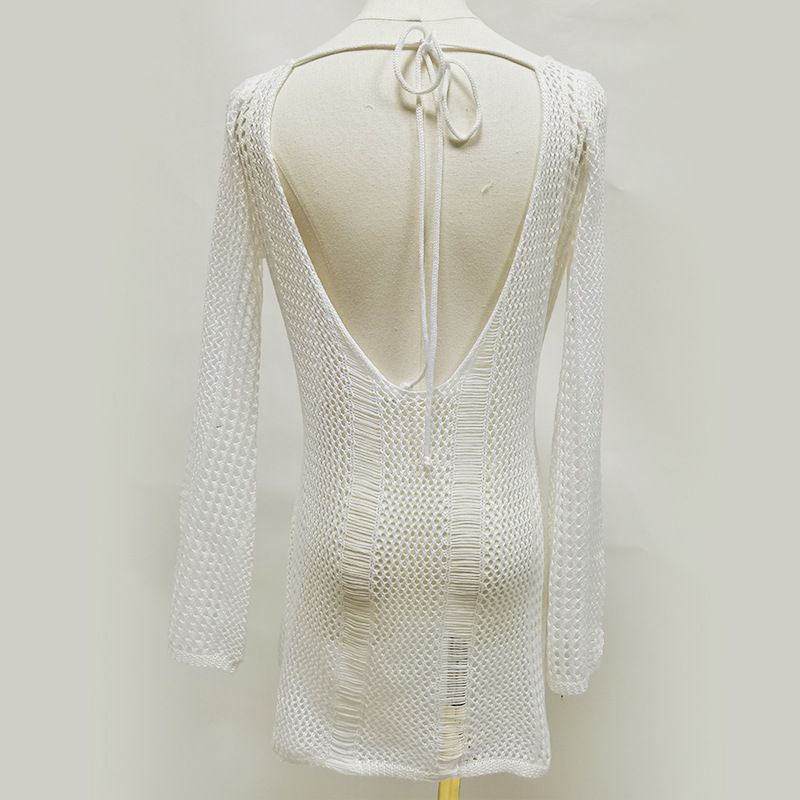 Vêtements pour femmes, haut de protection solaire en tricot creux, cache-maillot de plage en tricot de dentelle, cache-maillot de bain en crochet transparent, coupe ample et sexy, haut de maillot de bain de protection solaire_voghion.com